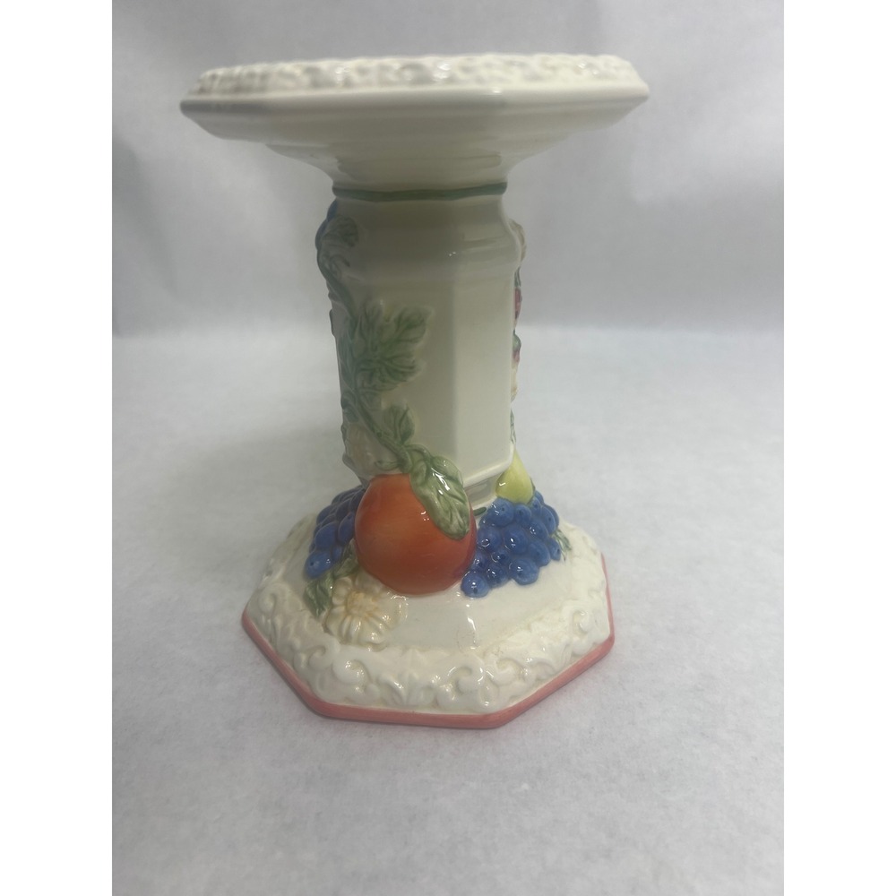 Avon Sweet Country Harvest Ceramic Pillar Candle Holder Fruit Embossed Pedestal